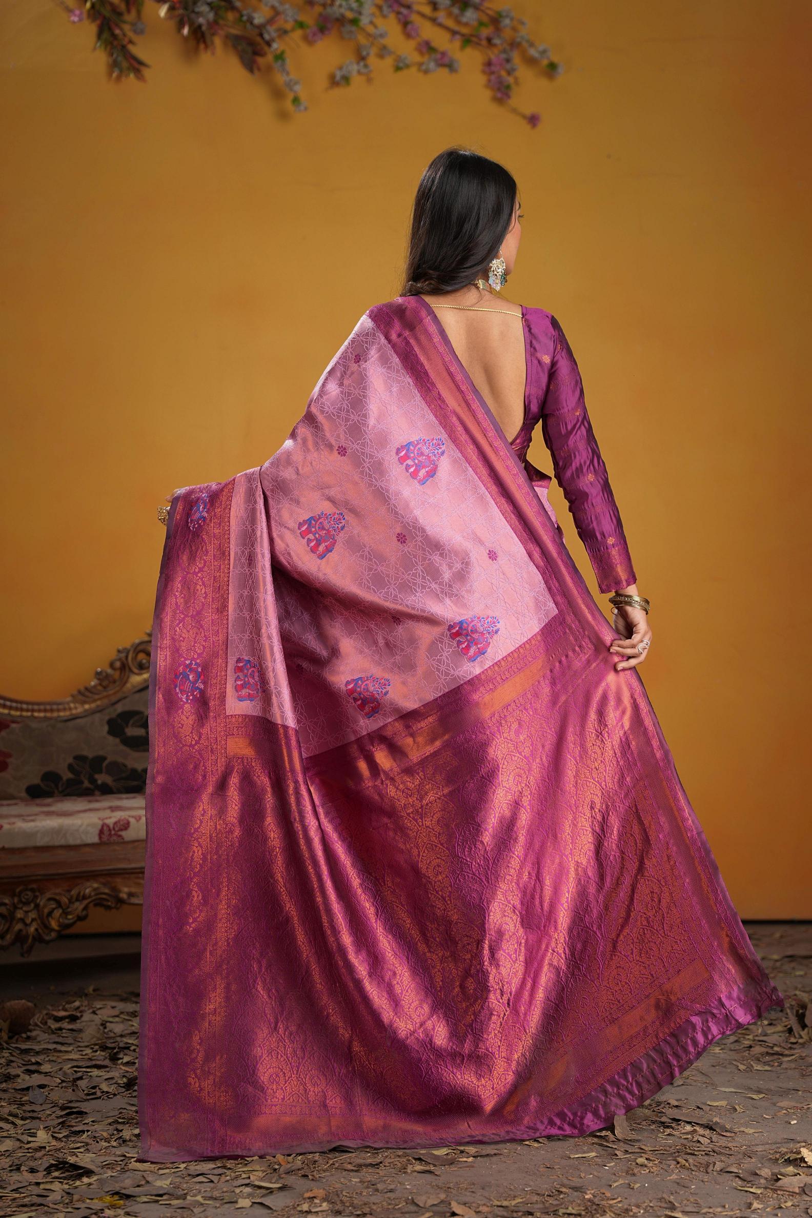 Wine Art Silk Woven Jacquard Saree — alternate view