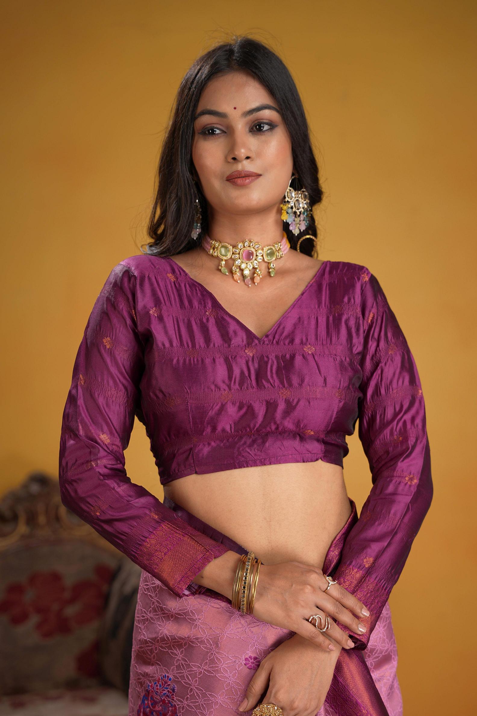 Wine Art Silk Woven Jacquard Saree