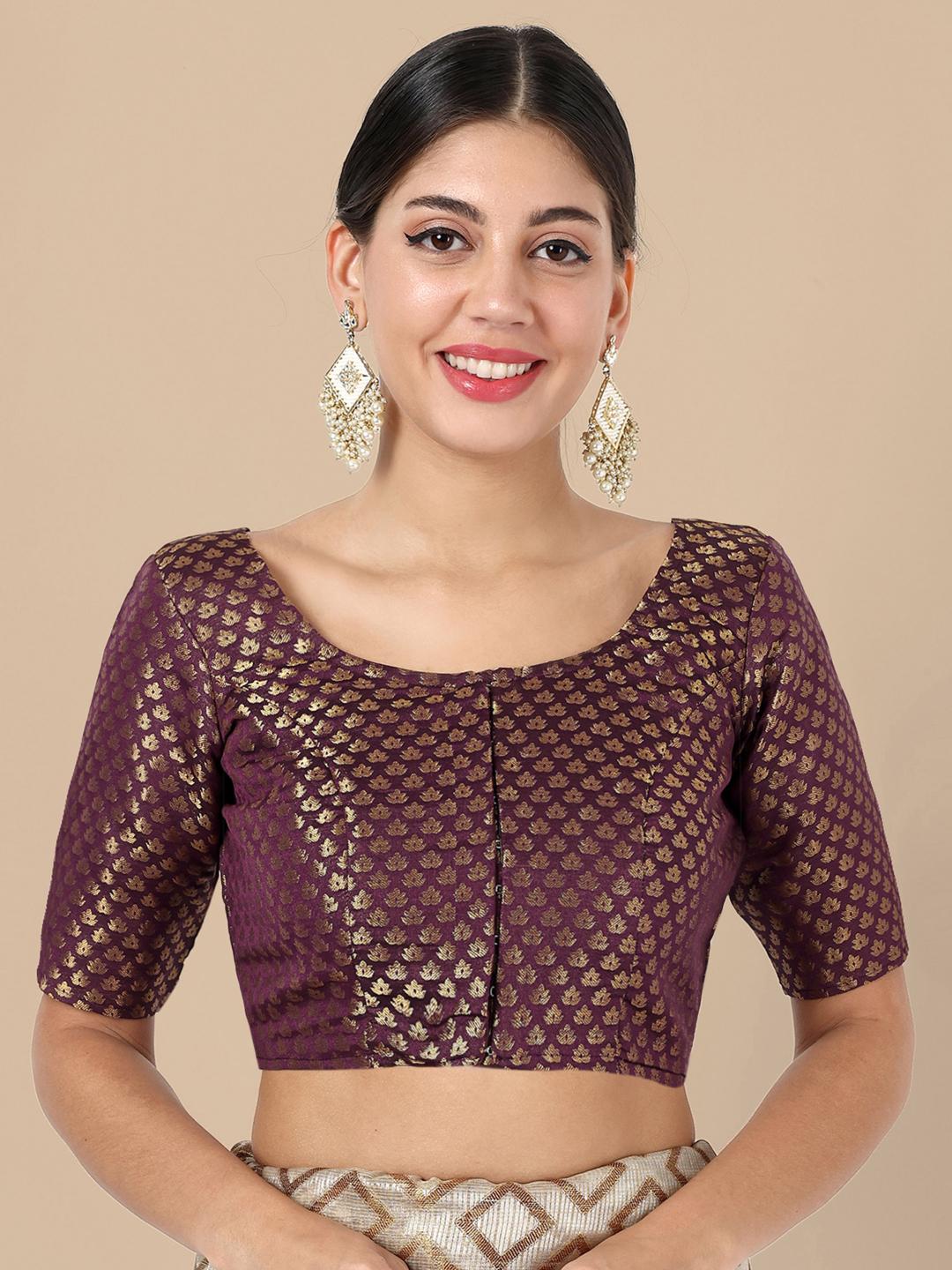 Wine Banarasi Silk Jacquard Readymade Blouse