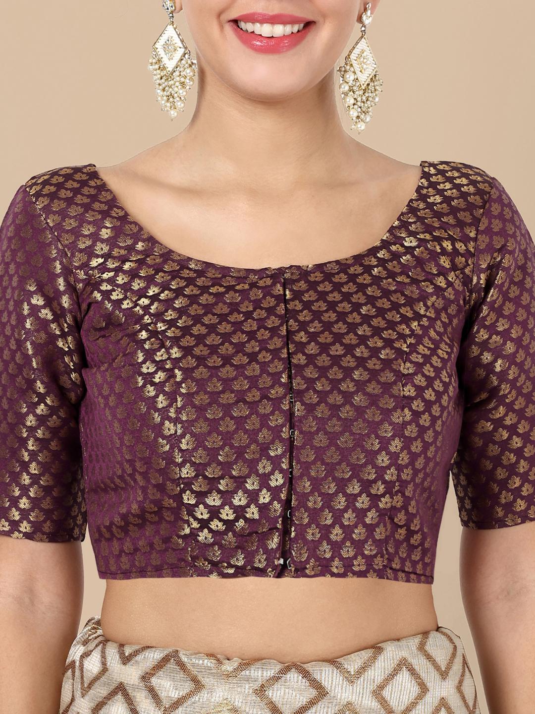 Wine Banarasi Silk Jacquard Readymade Blouse