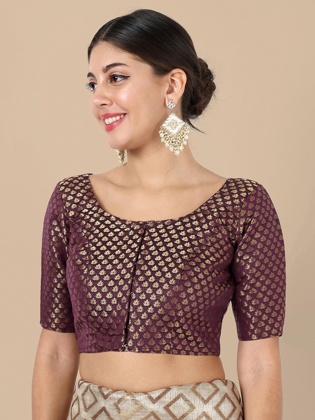 Wine Banarasi Silk Jacquard Readymade Blouse