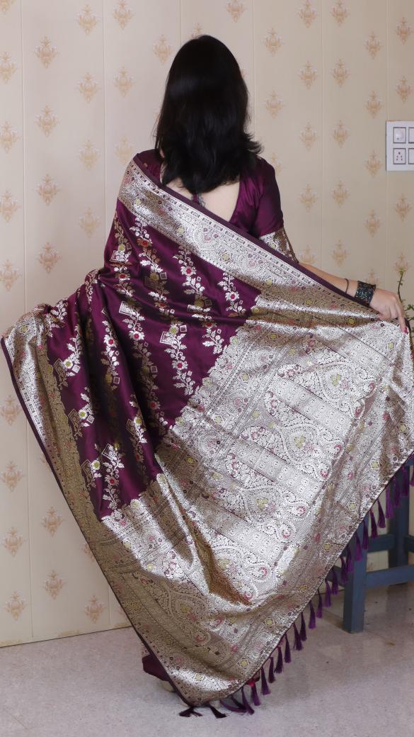 Wine Banarasi Silk Saree — alternate view