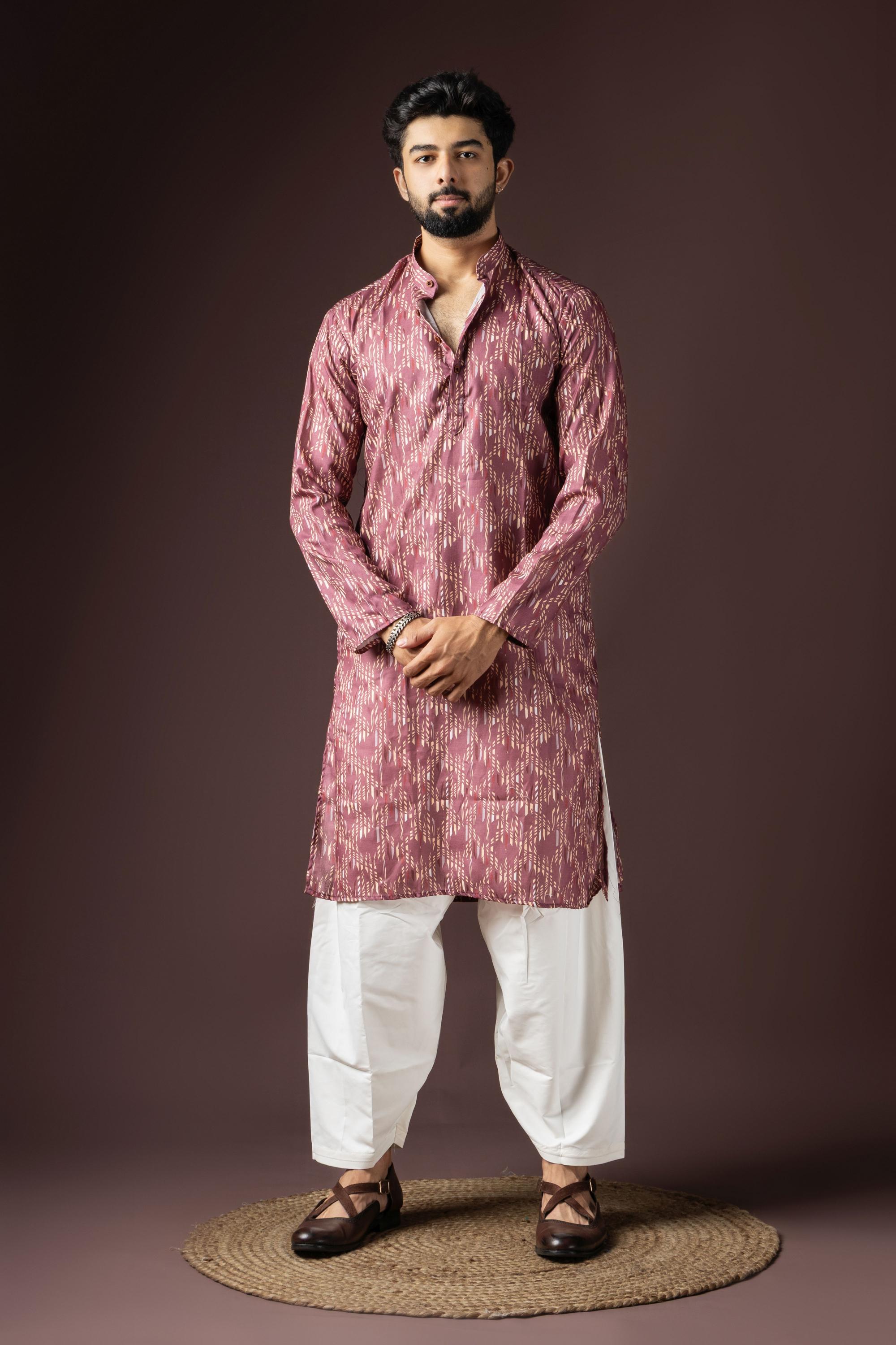 Wine Blended Cotton Kurta Pyjama