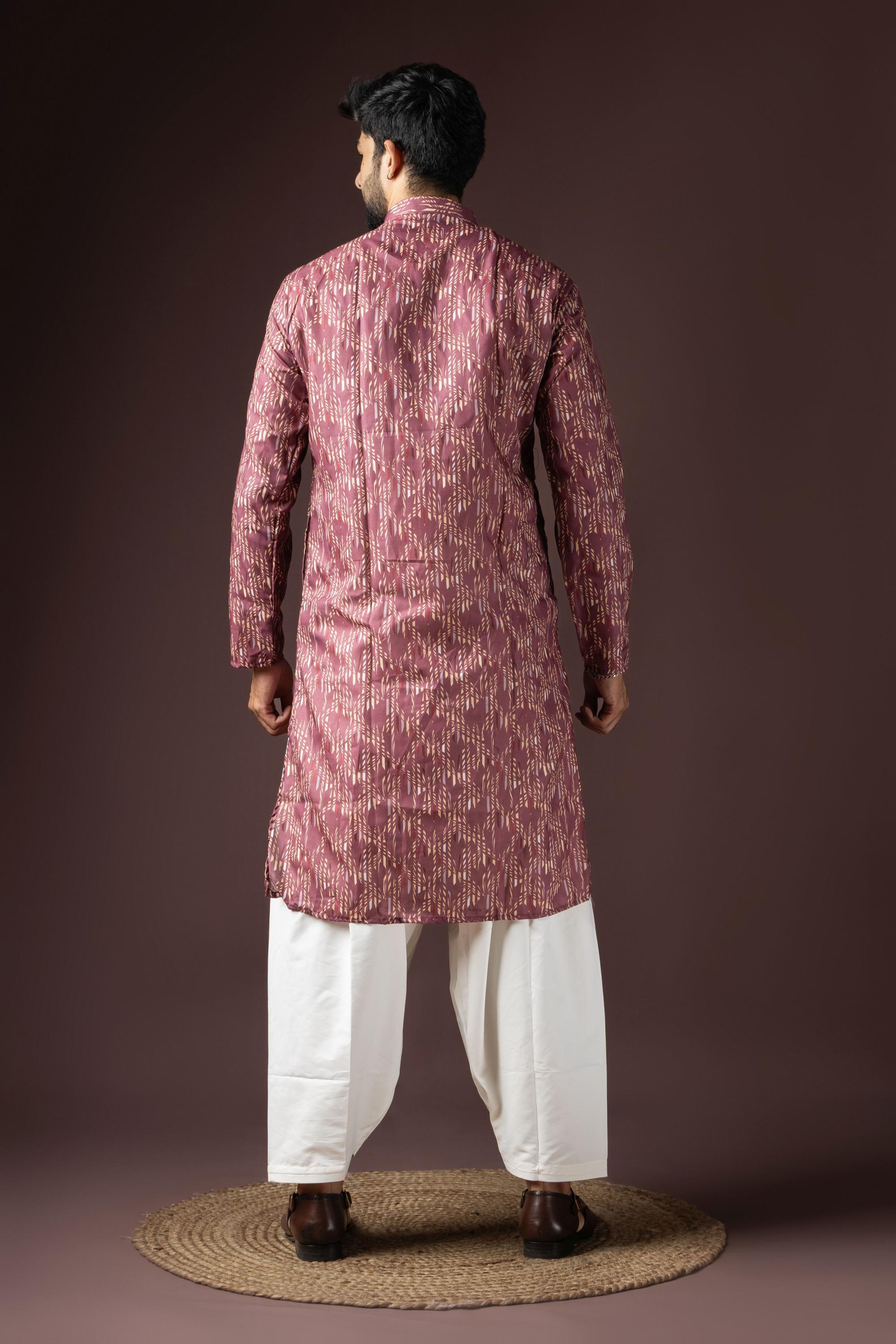 Wine Blended Cotton Kurta Pyjama — alternate view