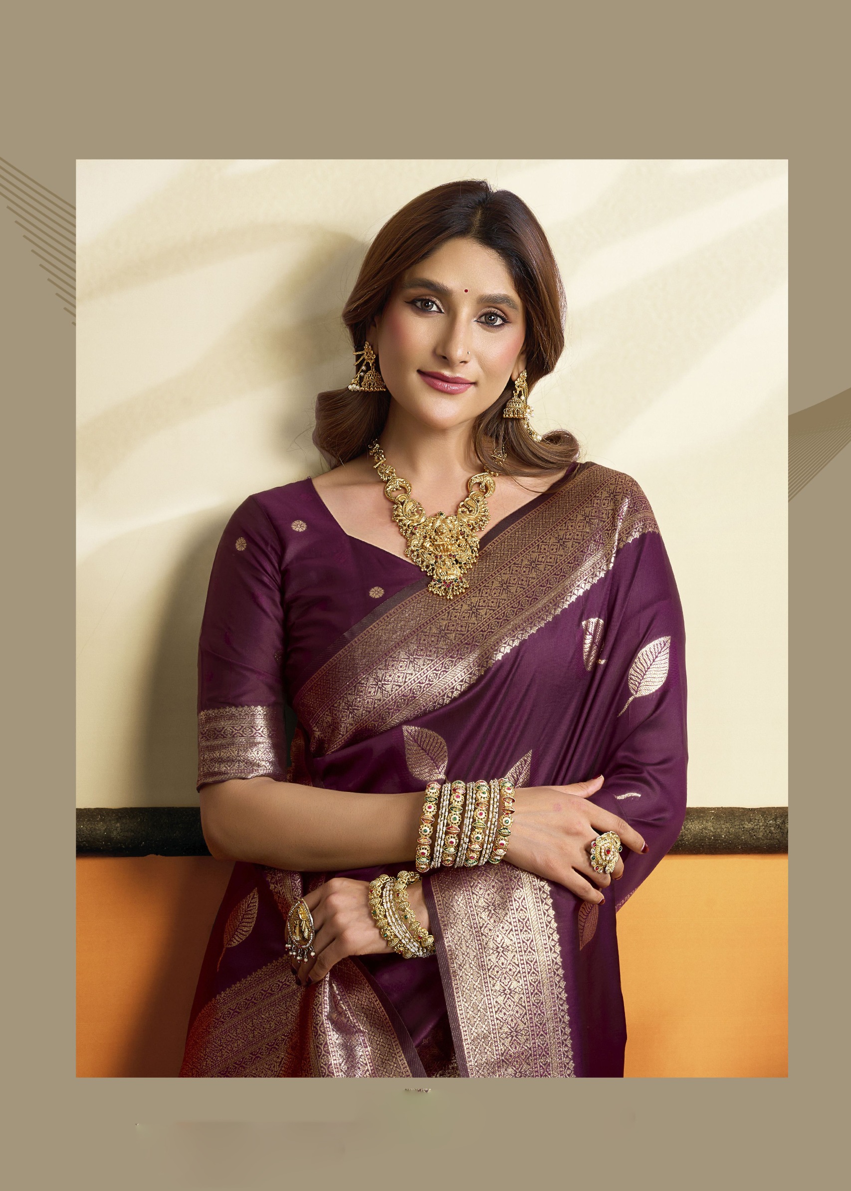 Wine Botanical Jacquard Soft Silk Saree — alternate view