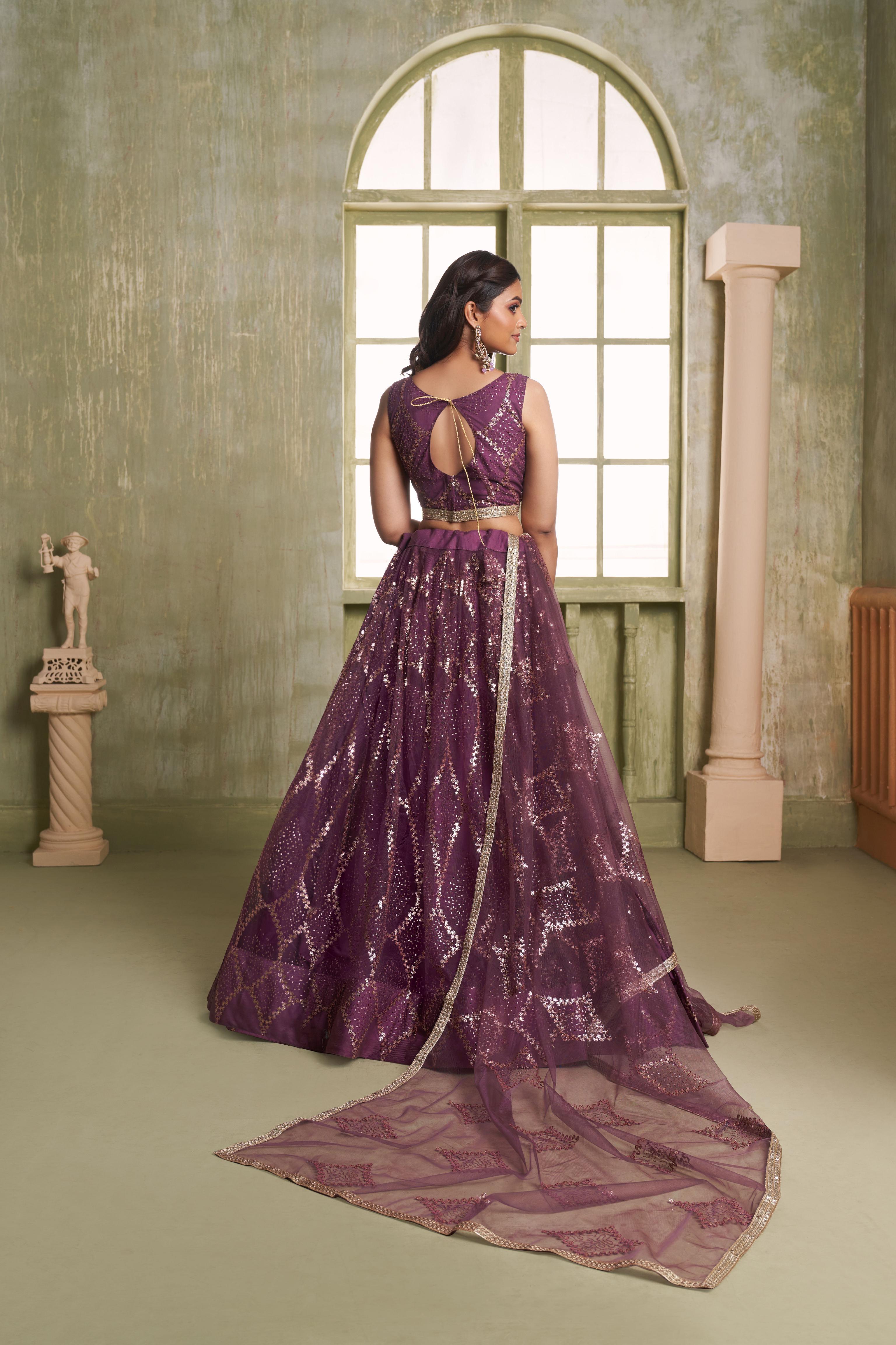 Wine Butterfly Net Umbrella Lehenga — alternate view