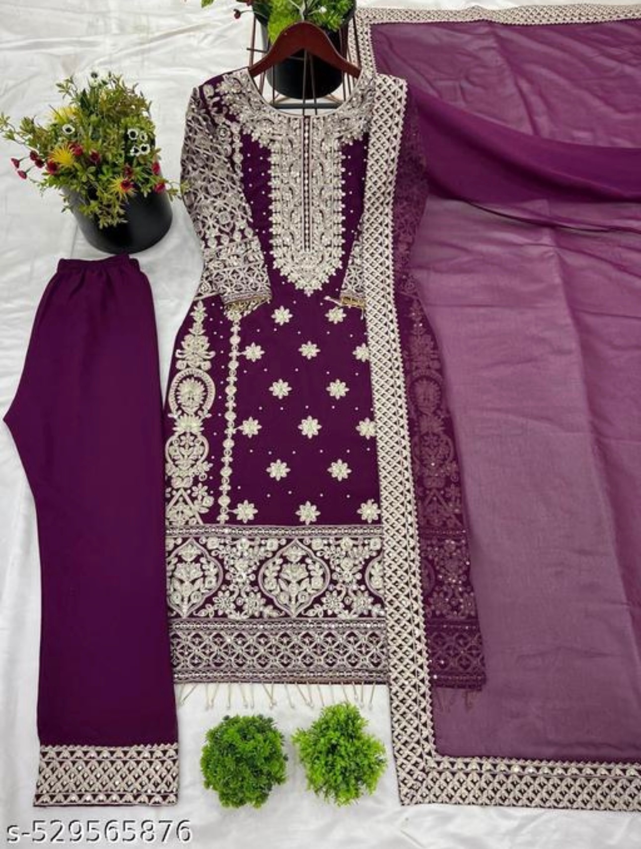 Wine Butti Heavy Embroidery Faux Georgette Sharara Suit