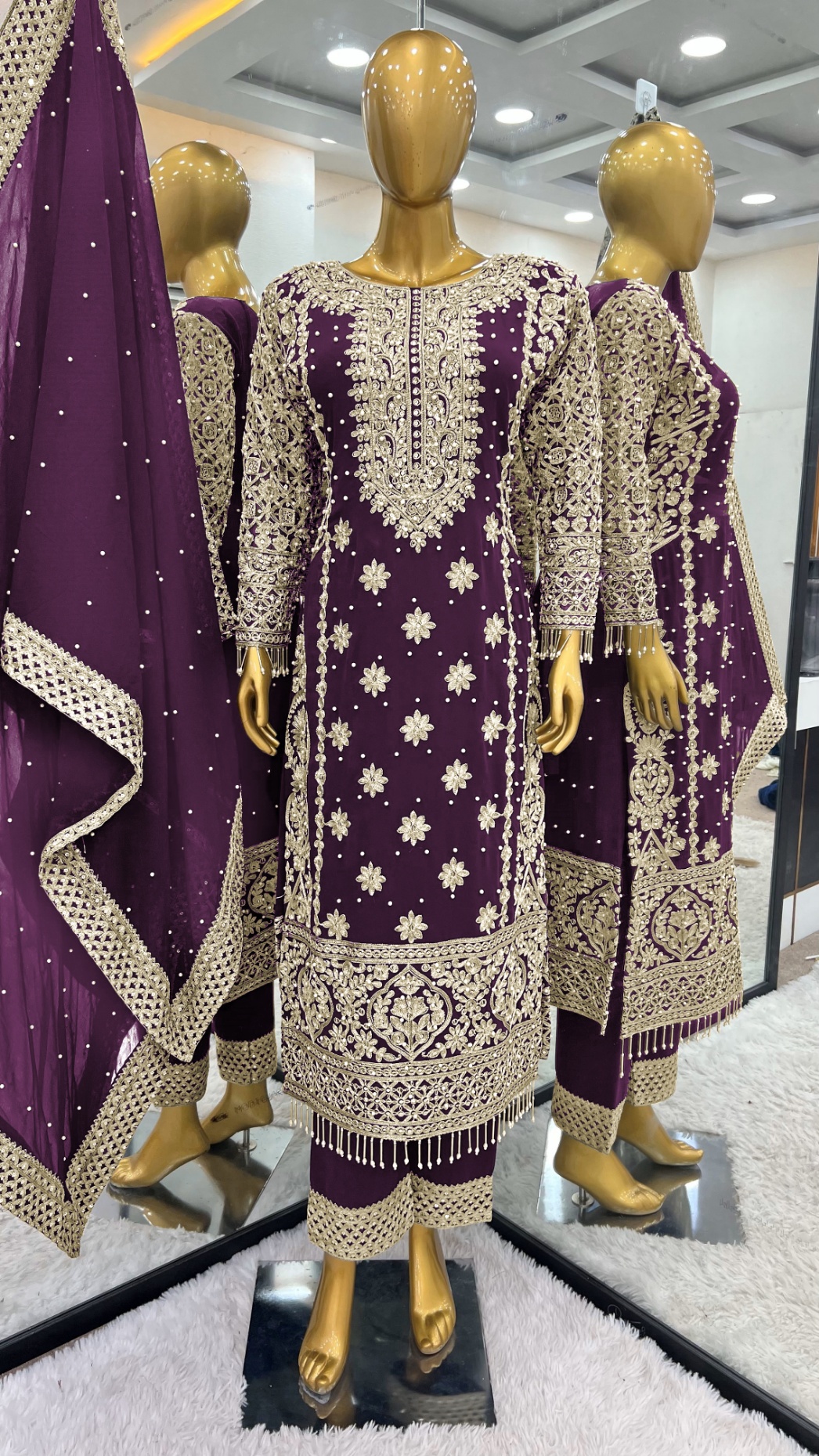 Wine Butti Heavy Embroidery Faux Georgette Sharara Suit