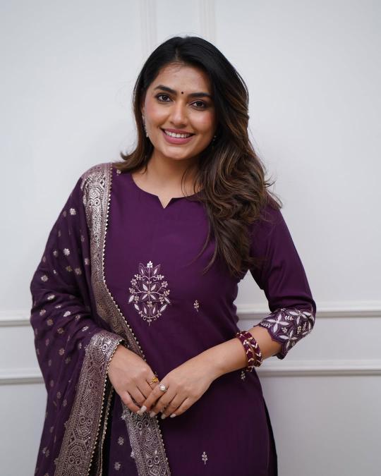 Wine Chanderi Readymade Suits — alternate view
