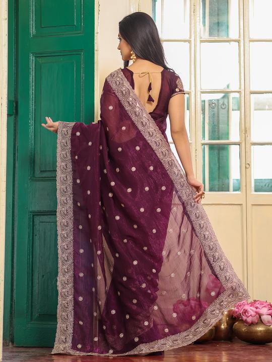 Wine Chiffon Designer Saree — alternate view