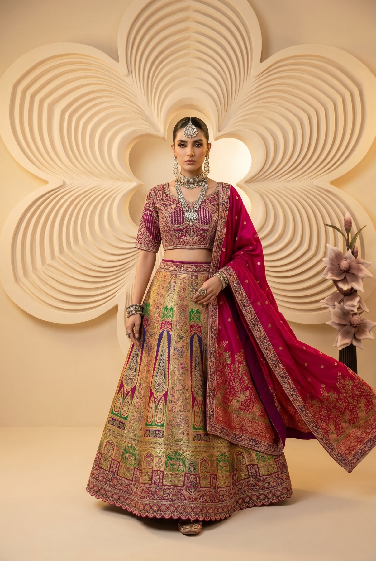 Wine Cutwork Banarasi Silk Lehenga Choli — alternate view