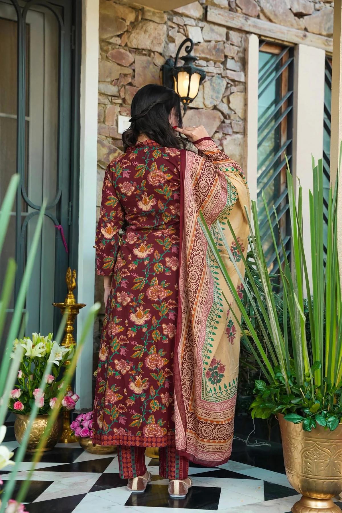 Wine Designer Digital Printed Muslin Palazzo Suit — alternate view