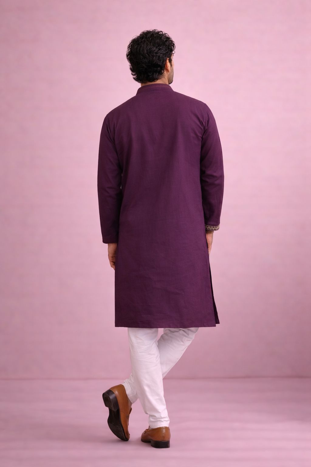 Wine Designer Printed Floral Motif Kurta Pyjama — alternate view