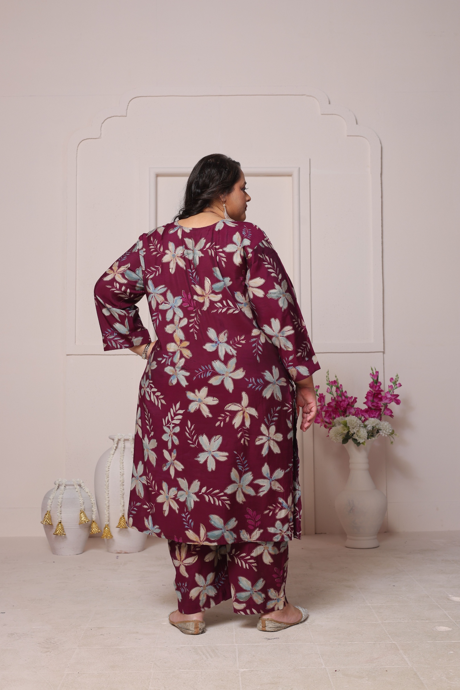 Wine Designer Printed Viscose Chanderi Kurti — alternate view