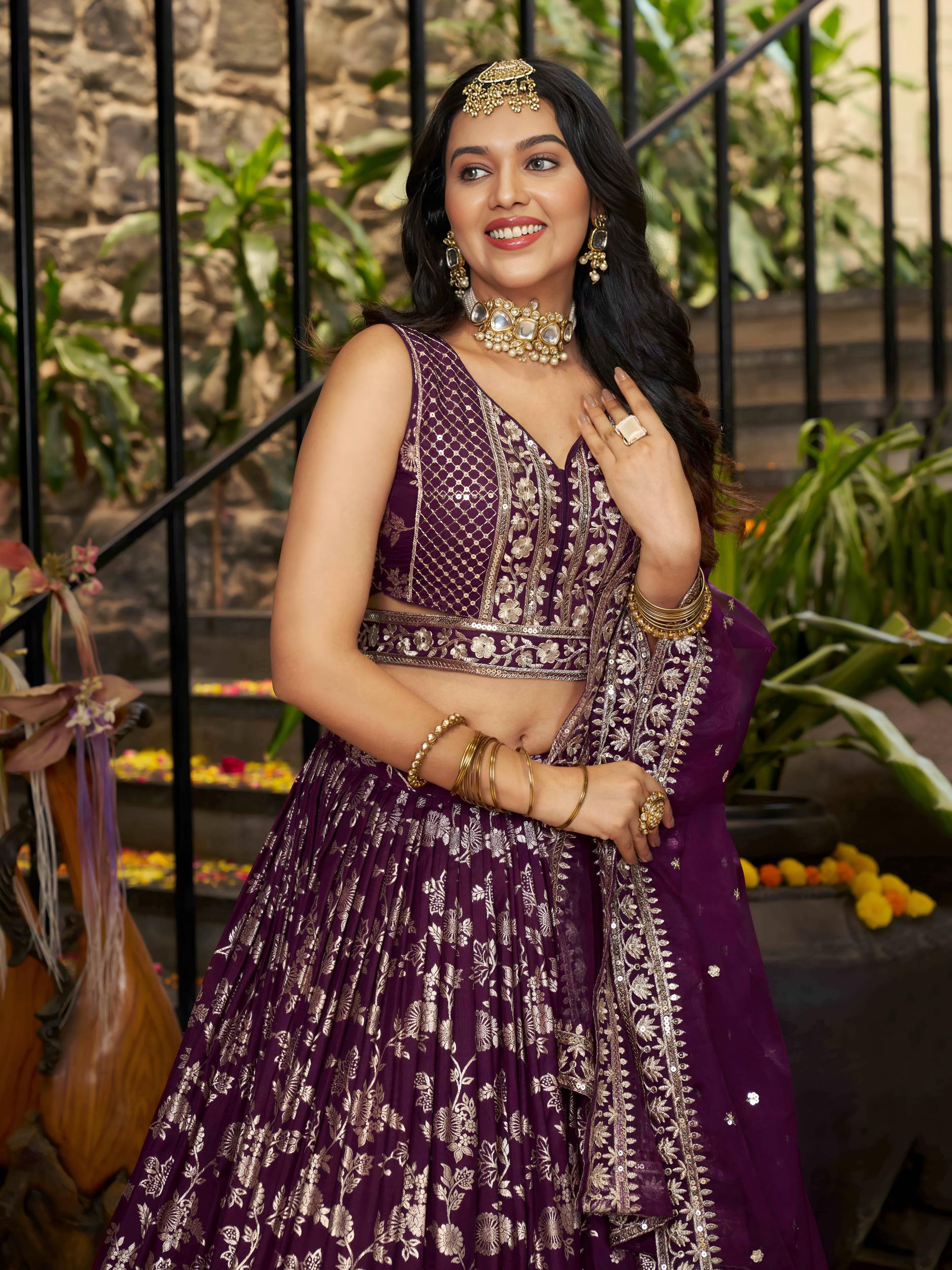 Wine Dola Silk Lehenga