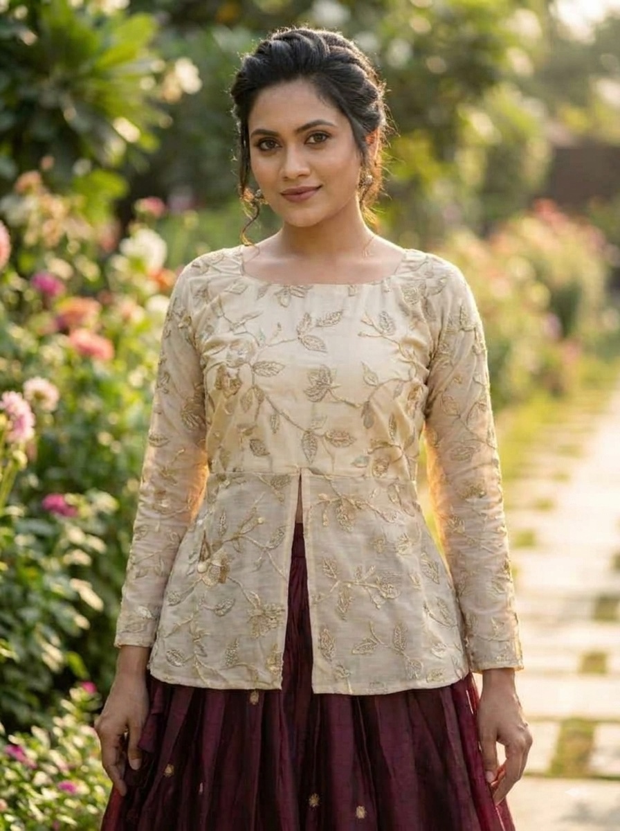 Wine Elephant Motif Zari Fendy Silk Lehenga Choli