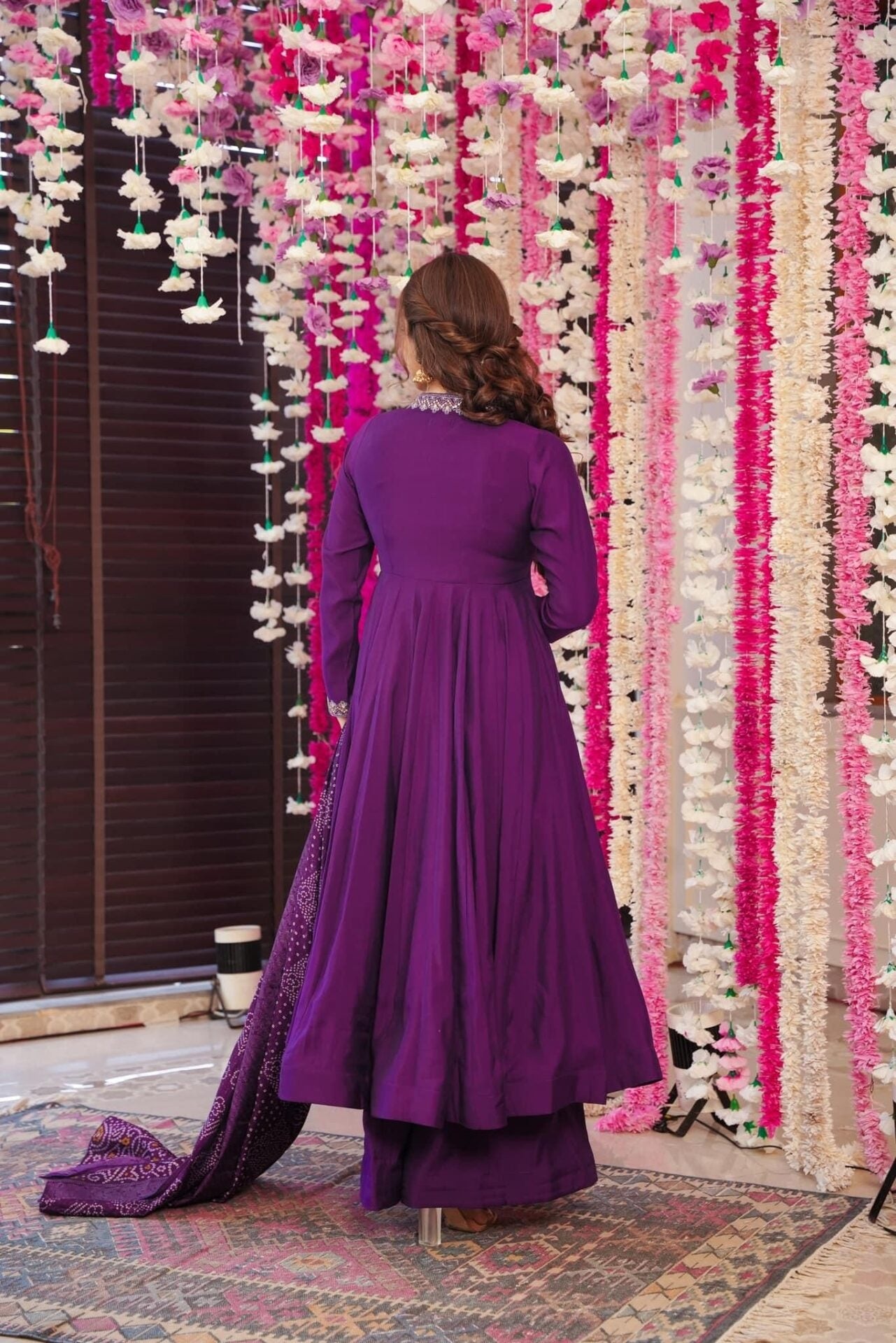 Wine Embroidered Chanderi Anarkali Suit — alternate view