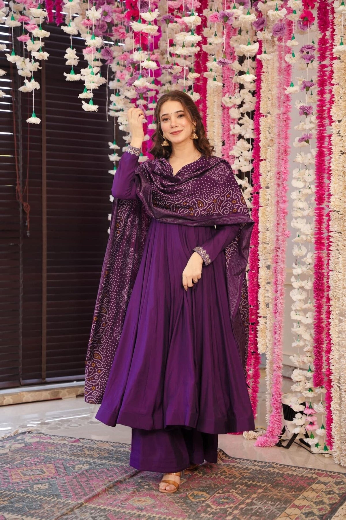 Wine Embroidered Chanderi Anarkali Suit
