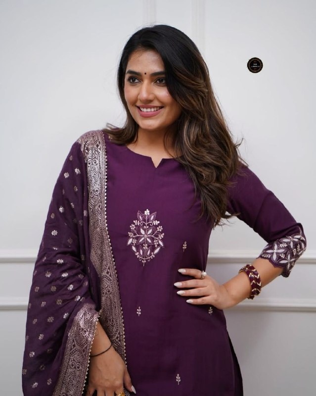 Wine Embroidered Chanderi Salwar Suit