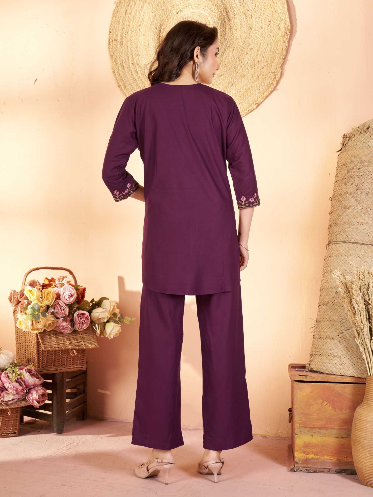 Wine Embroidered Rayon Co-Ord Set — alternate view
