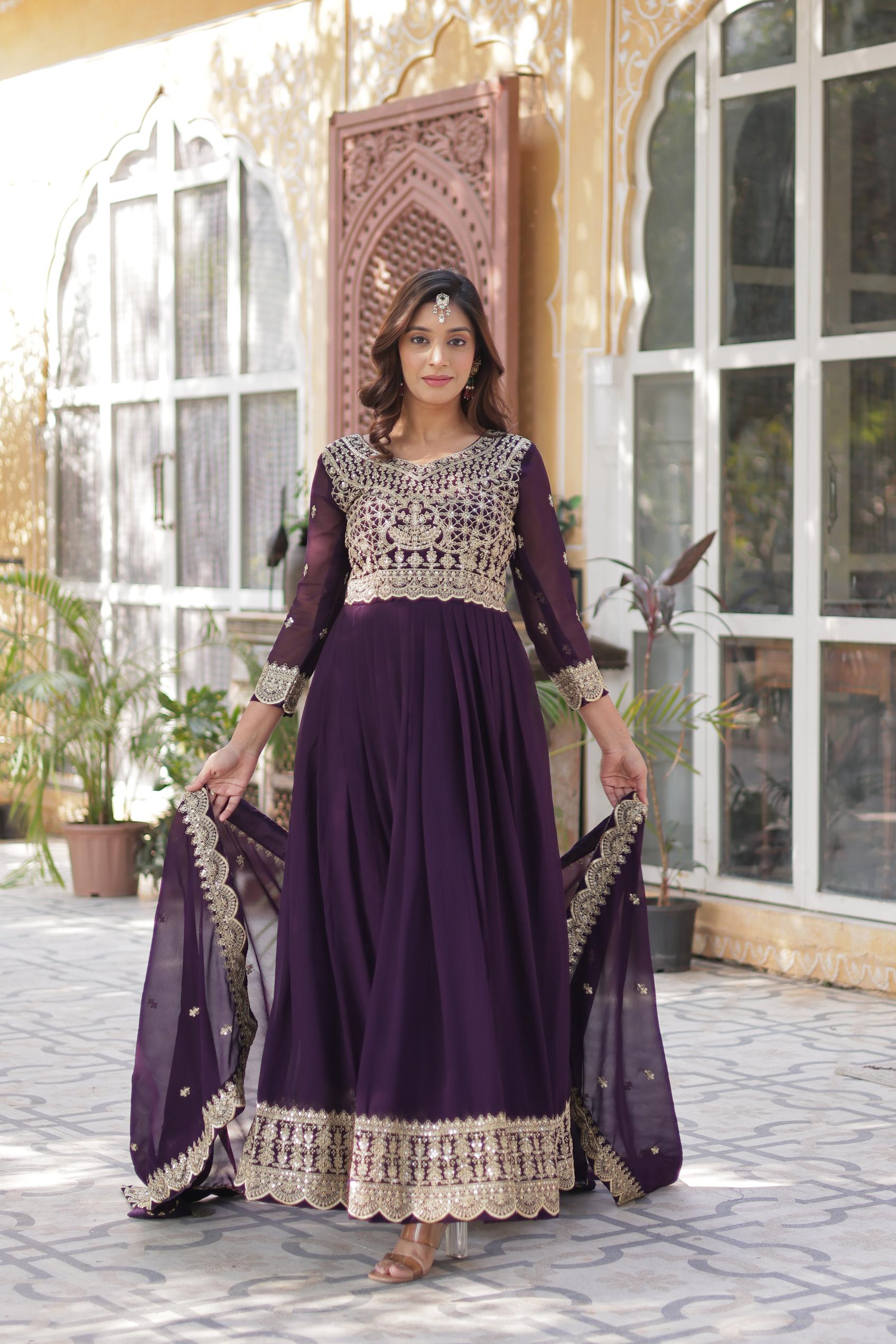 Wine Faux Georgette Festive Gown