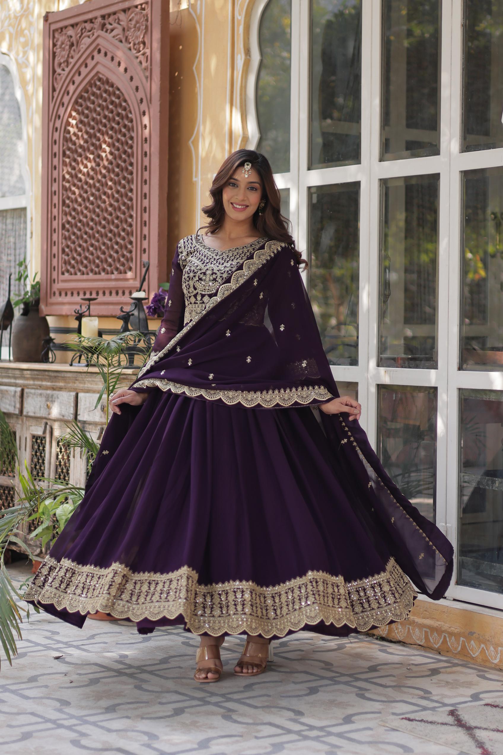 Wine Faux Georgette Festive Gown