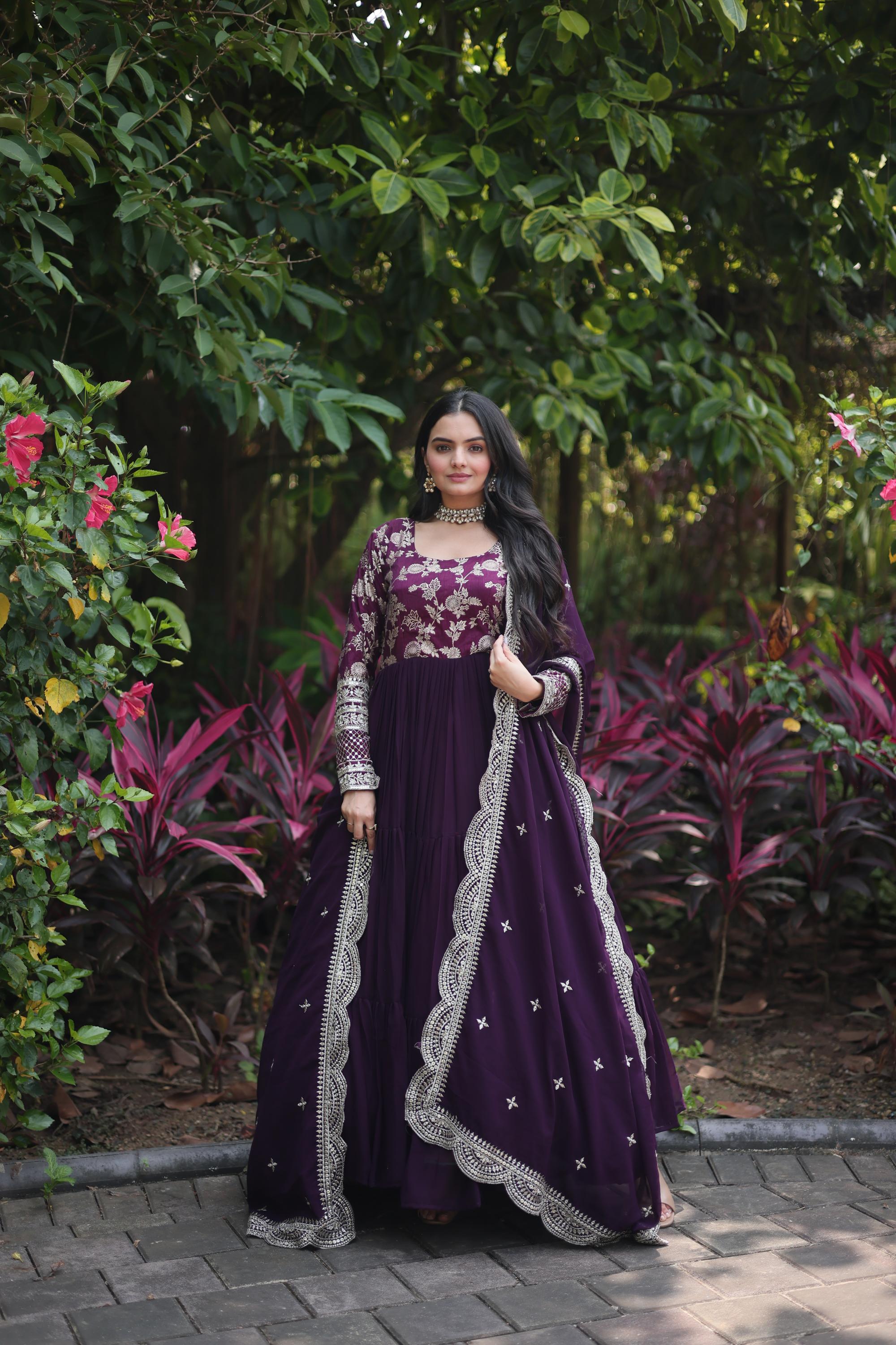 Wine Faux Georgette N Viscose Gown