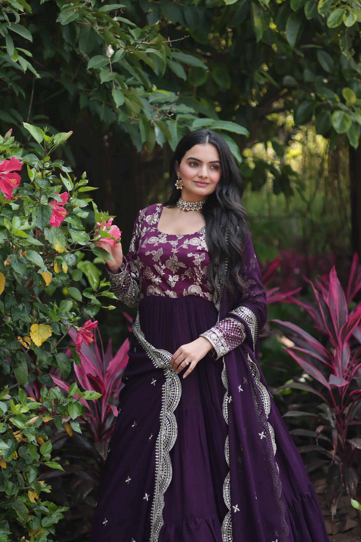 Wine Faux Georgette N Viscose Gown — alternate view
