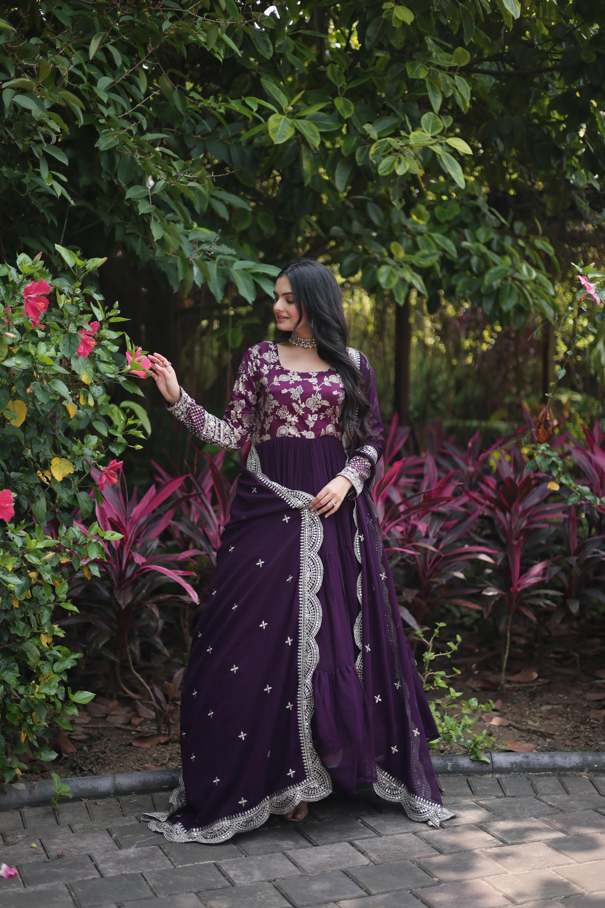 Wine Faux Georgette N Viscose Gown