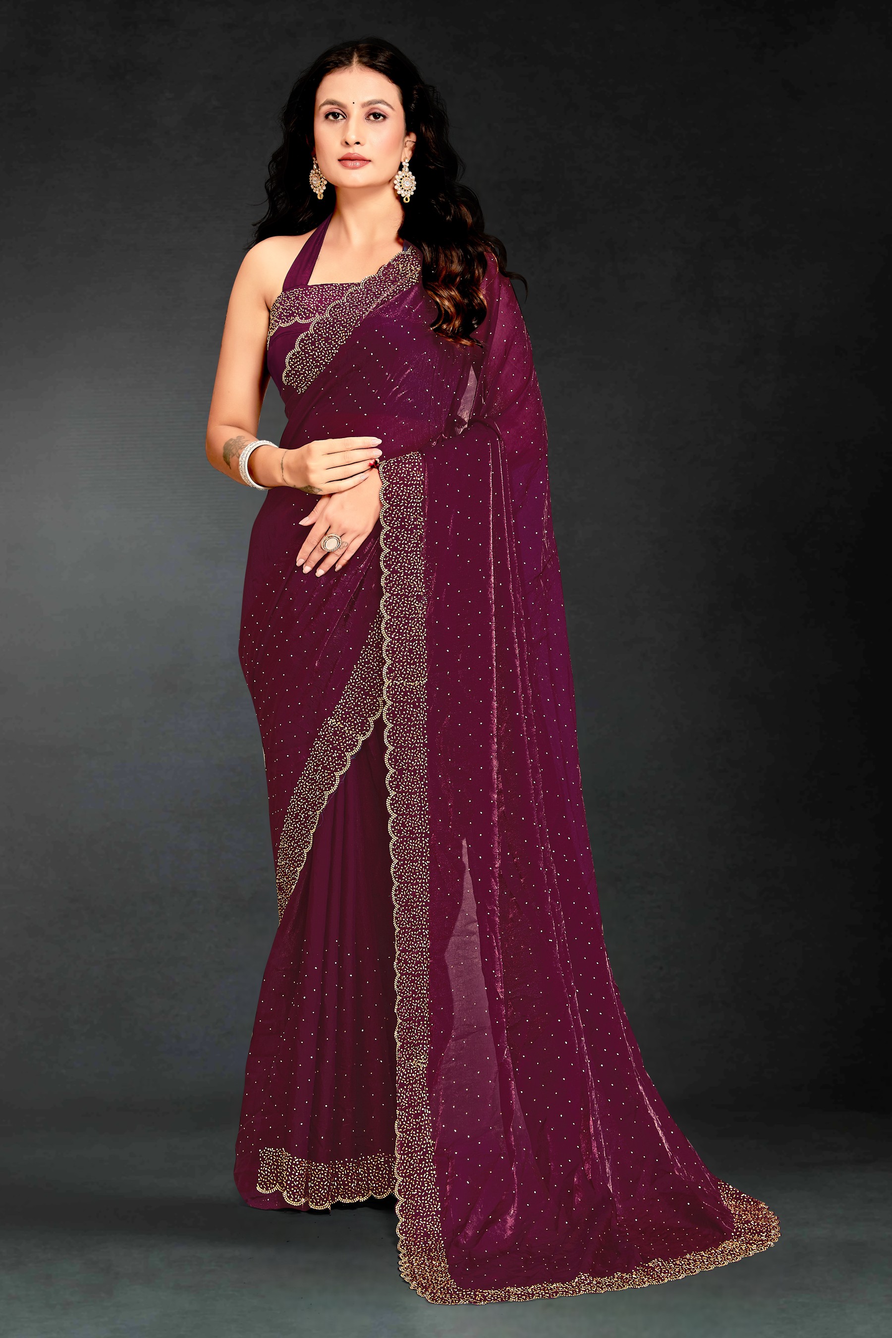 Wine Fendy Silk Two Tone Cutdana Festive Saree