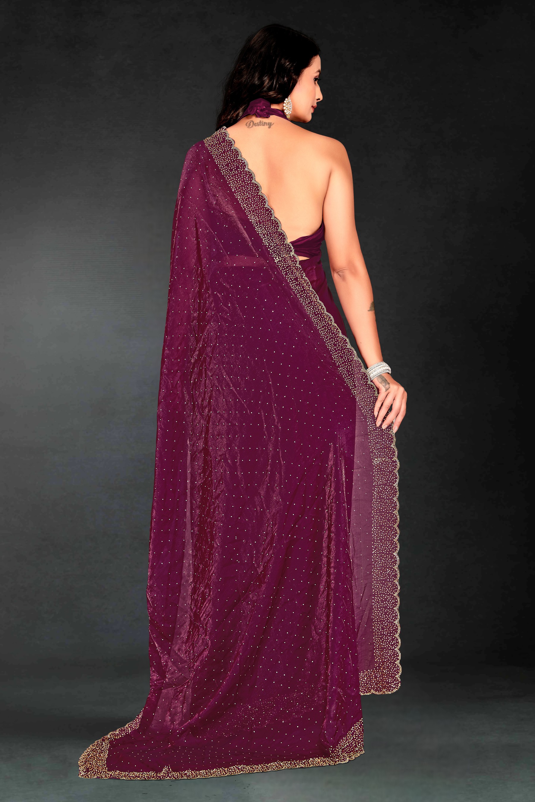 Wine Fendy Silk Two Tone Cutdana Festive Saree — alternate view