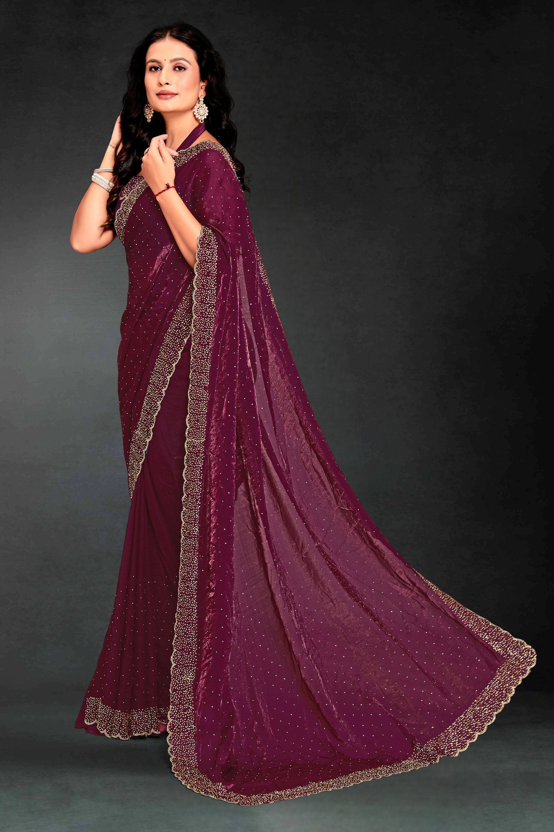 Wine Fendy Silk Two Tone Cutdana Festive Saree