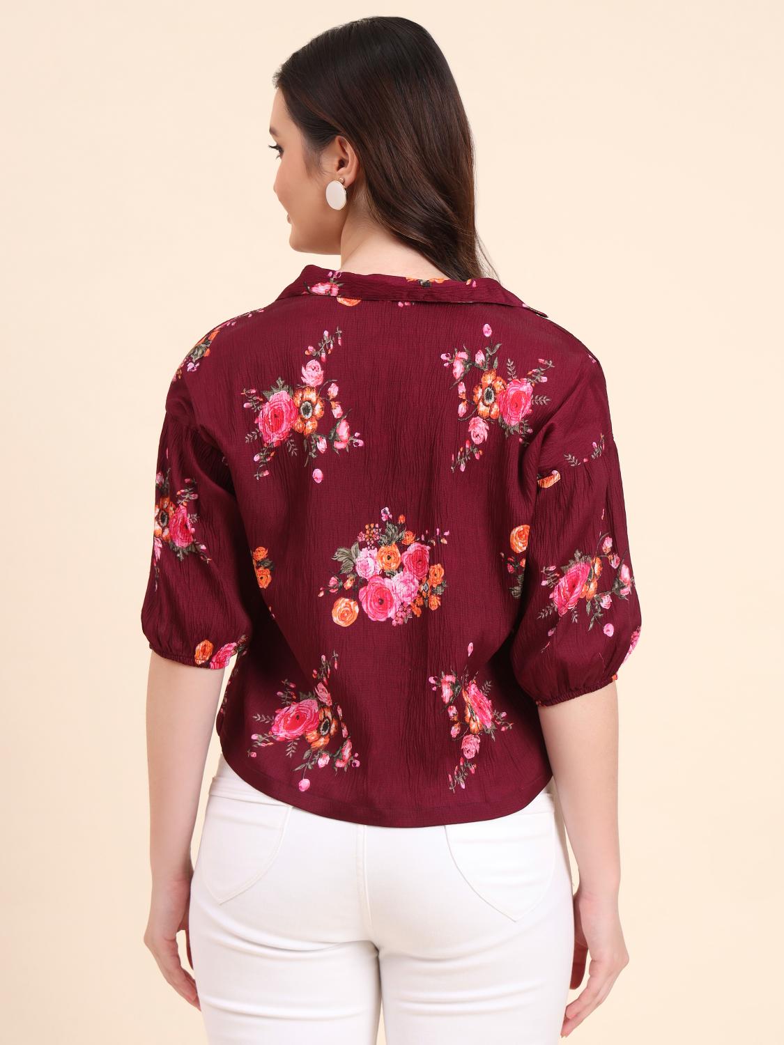 Wine Floral Delta Readymade Short Crocks Shirt — alternate view