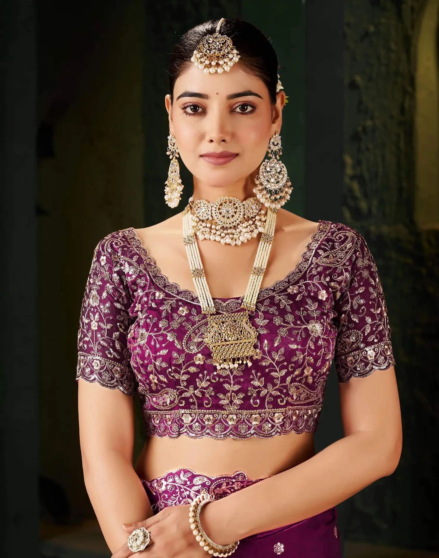 Wine Floral Embroidered Designer Saree
