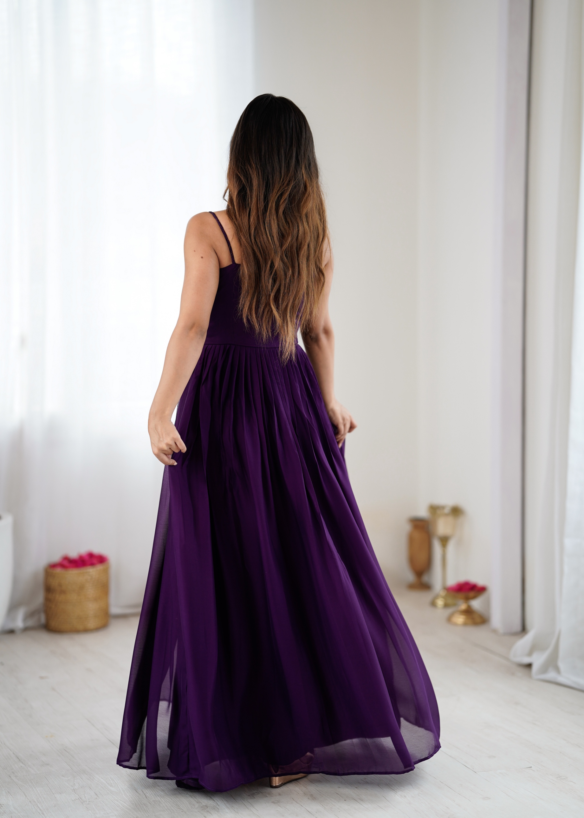 Wine Floral Embroidered Georgette Gown — alternate view