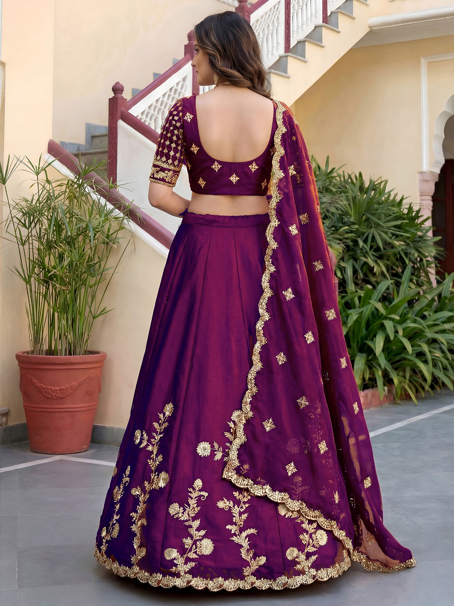 Wine Floral Embroidered Rangoli Silk Lehenga Choli — alternate view