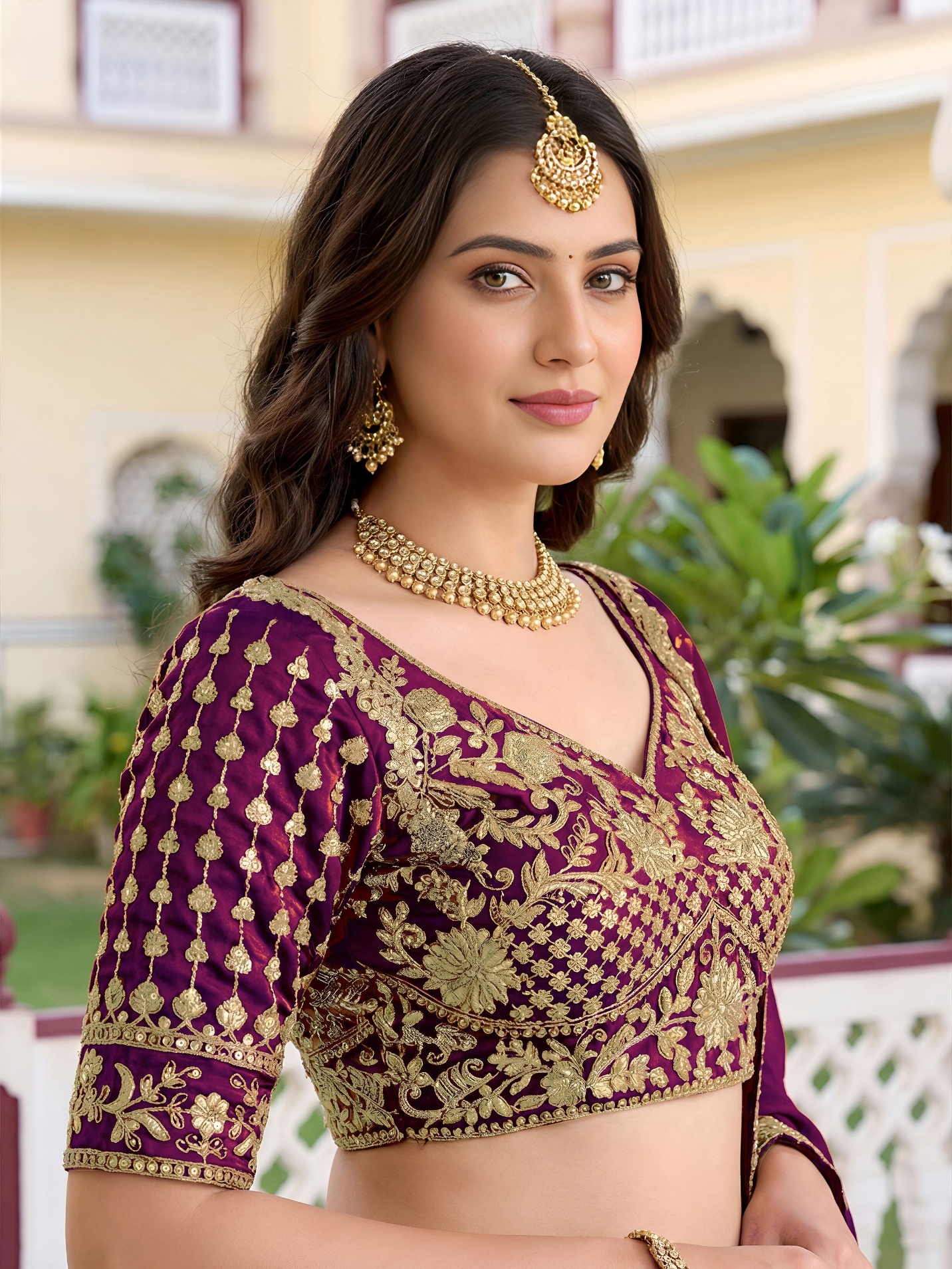 Wine Floral Embroidered Rangoli Silk Lehenga Choli