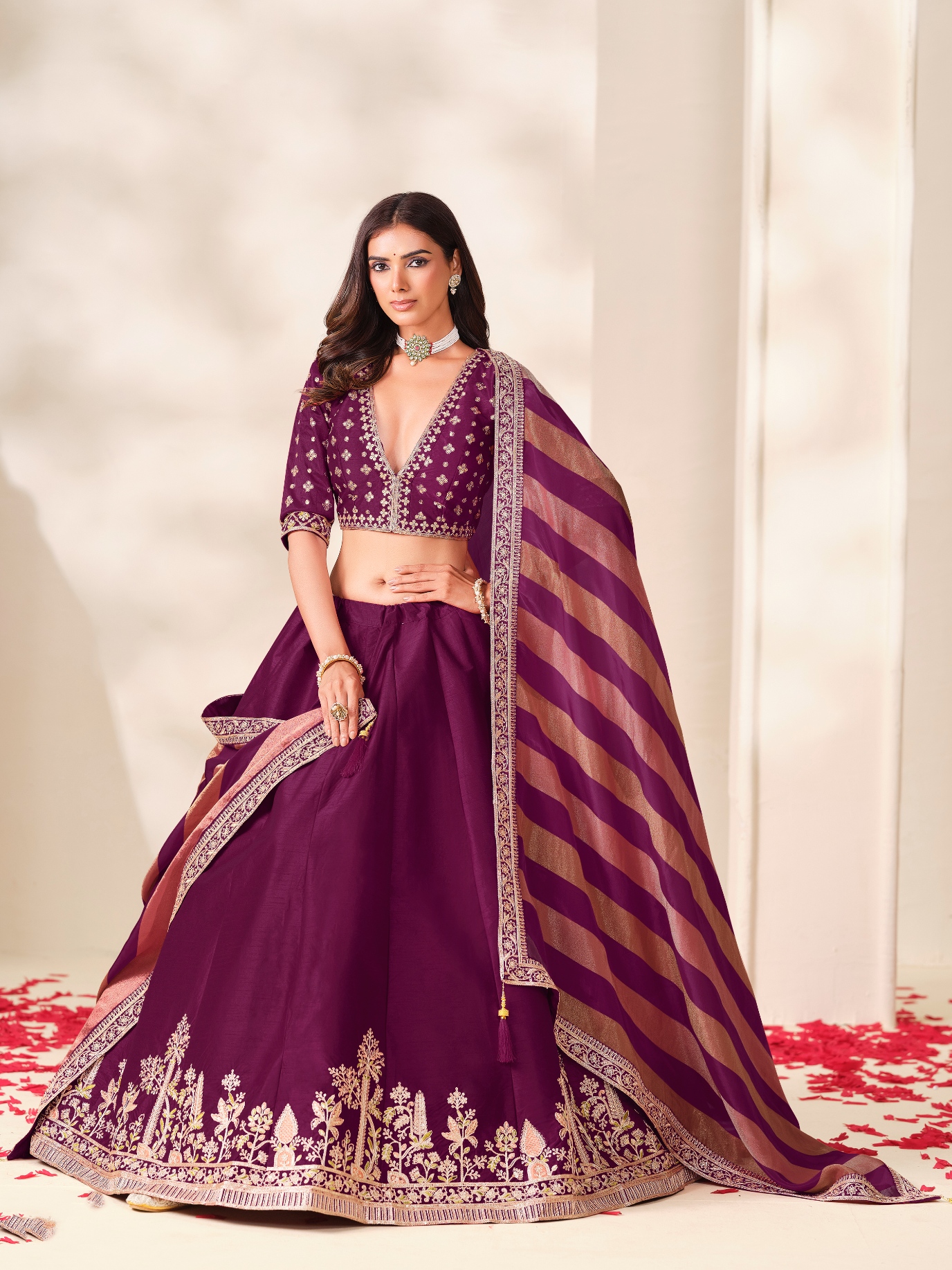 Wine Floral Embroidery Art Silk Circular Lehenga Choli — alternate view