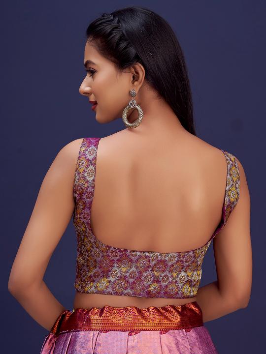 Wine Floral Jacquard Banarasi Silk Saree Blouse — alternate view