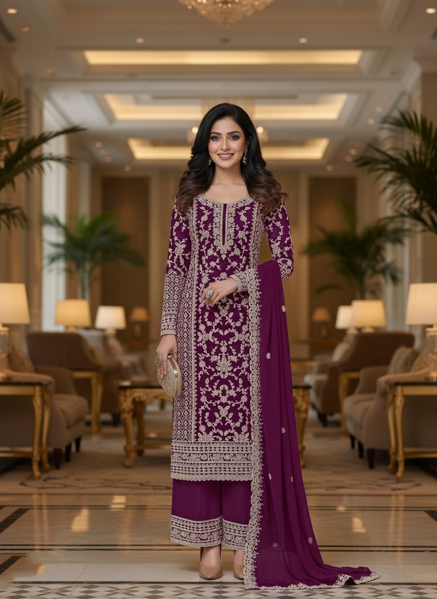 Wine Floral Net Palazzo Suit — alternate view