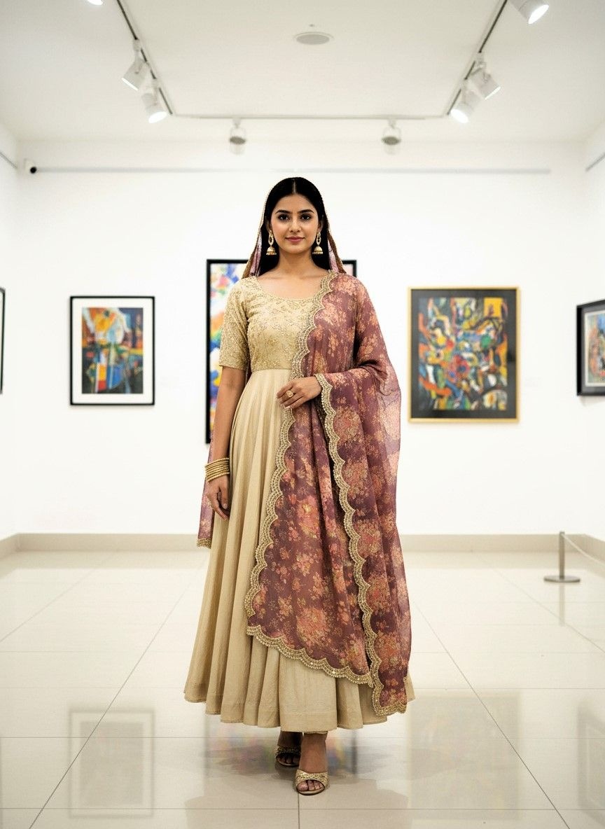 Wine Floral Printed Art Silk Dupatta