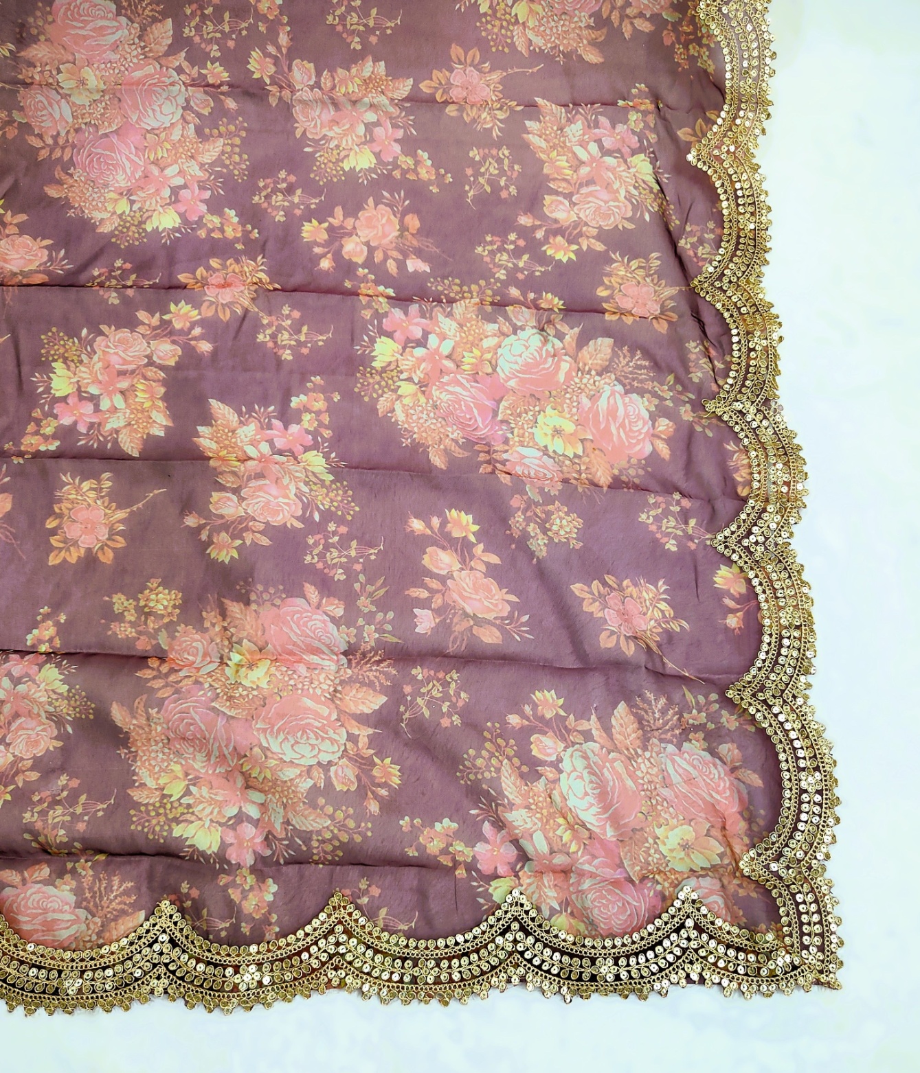 Wine Floral Printed Art Silk Dupatta — alternate view