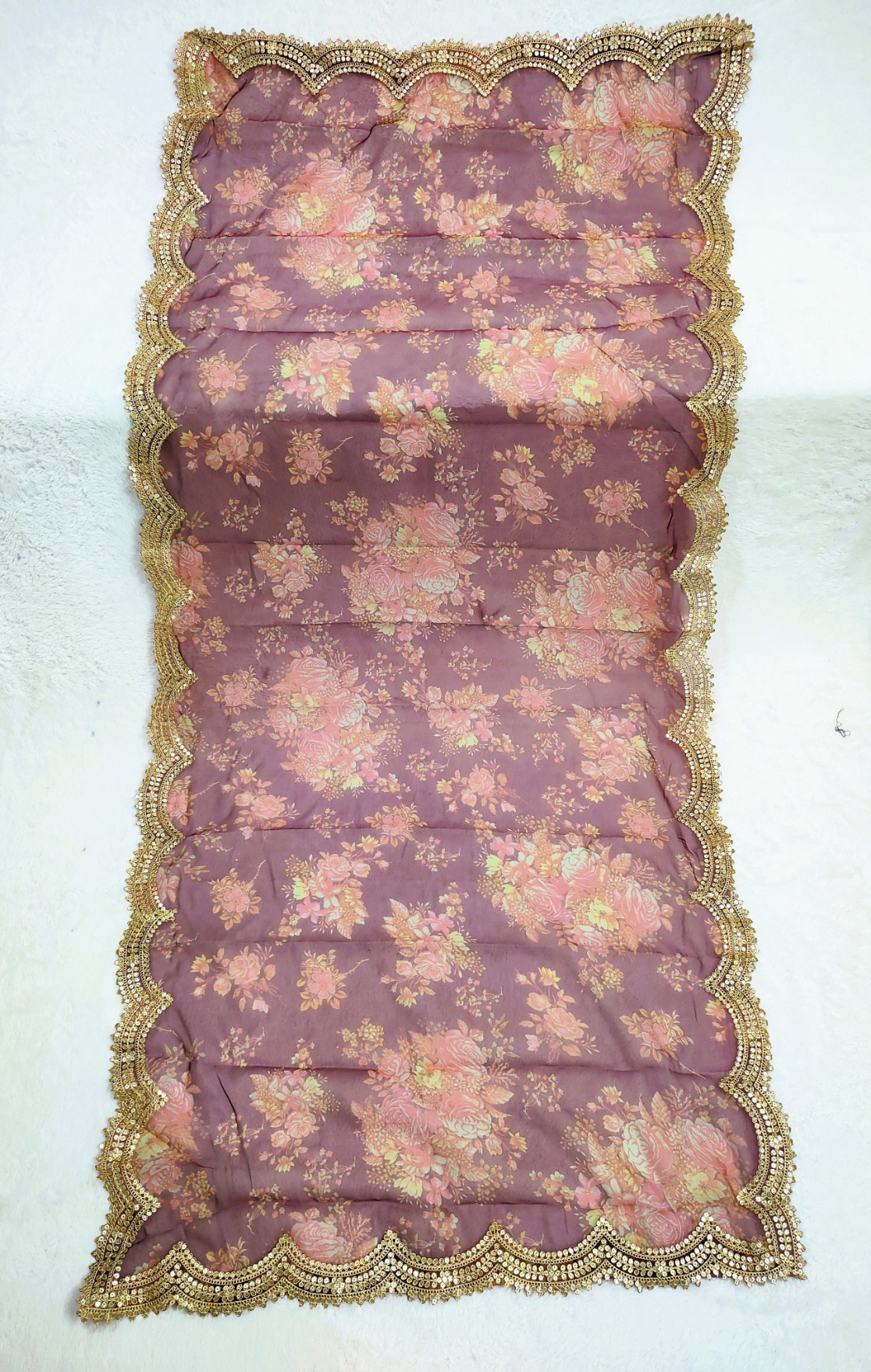 Wine Floral Printed Art Silk Dupatta