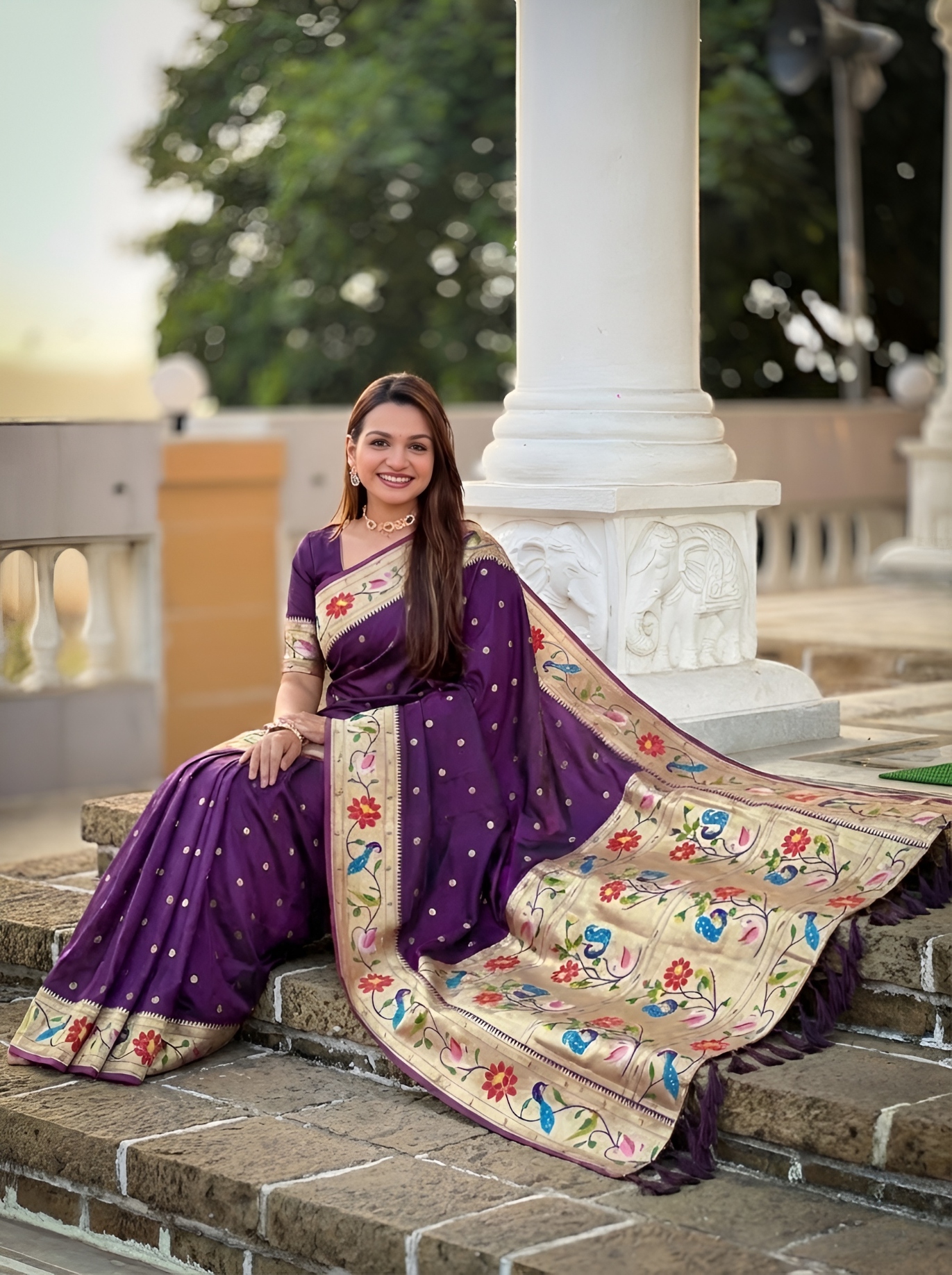 Wine Floral Woven Silk Saree