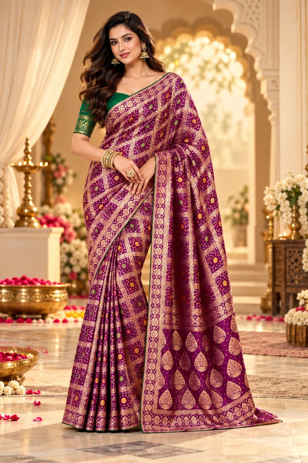 Wine Geometric Woven Zari Satin Silk Saree