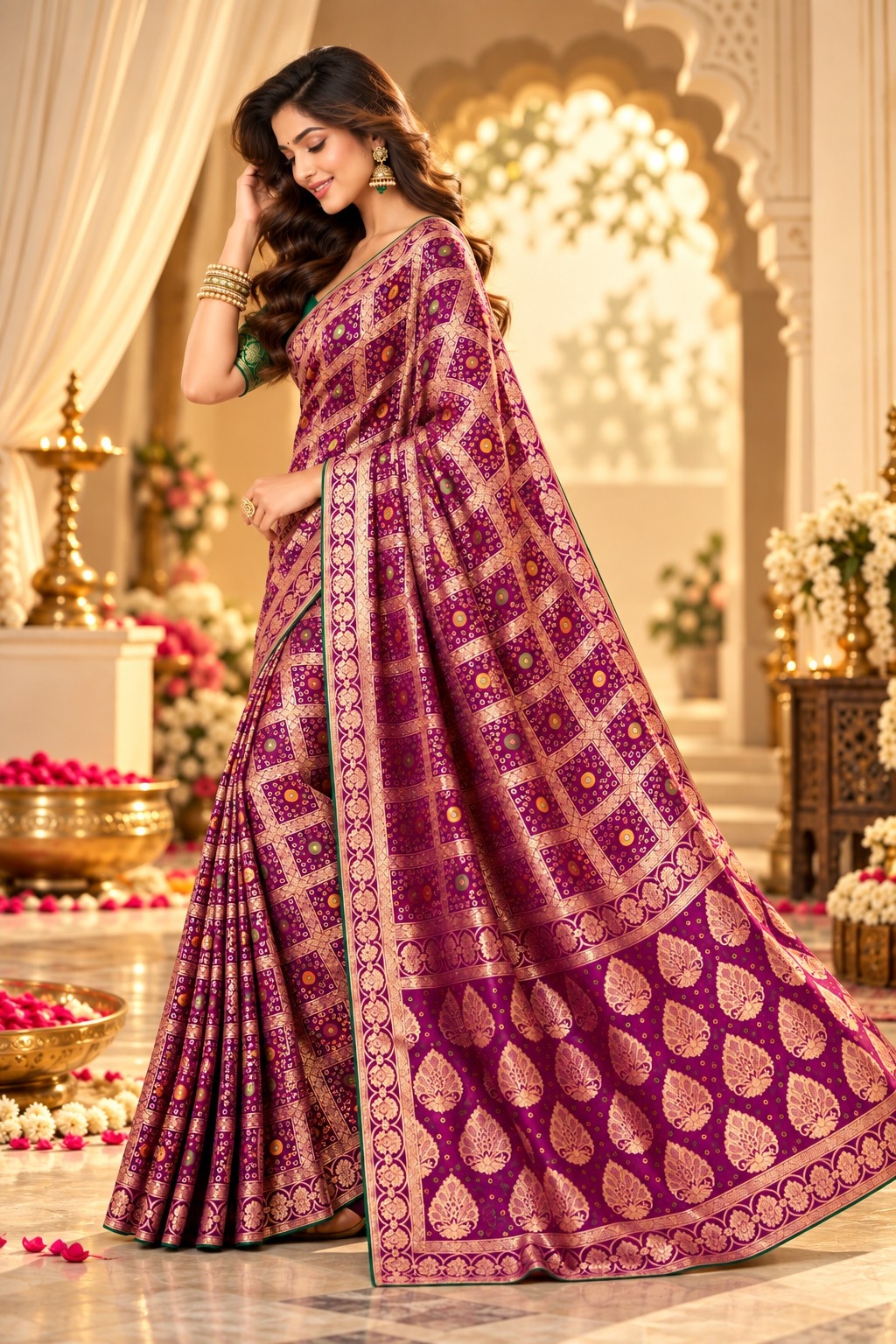 Wine Geometric Woven Zari Satin Silk Saree