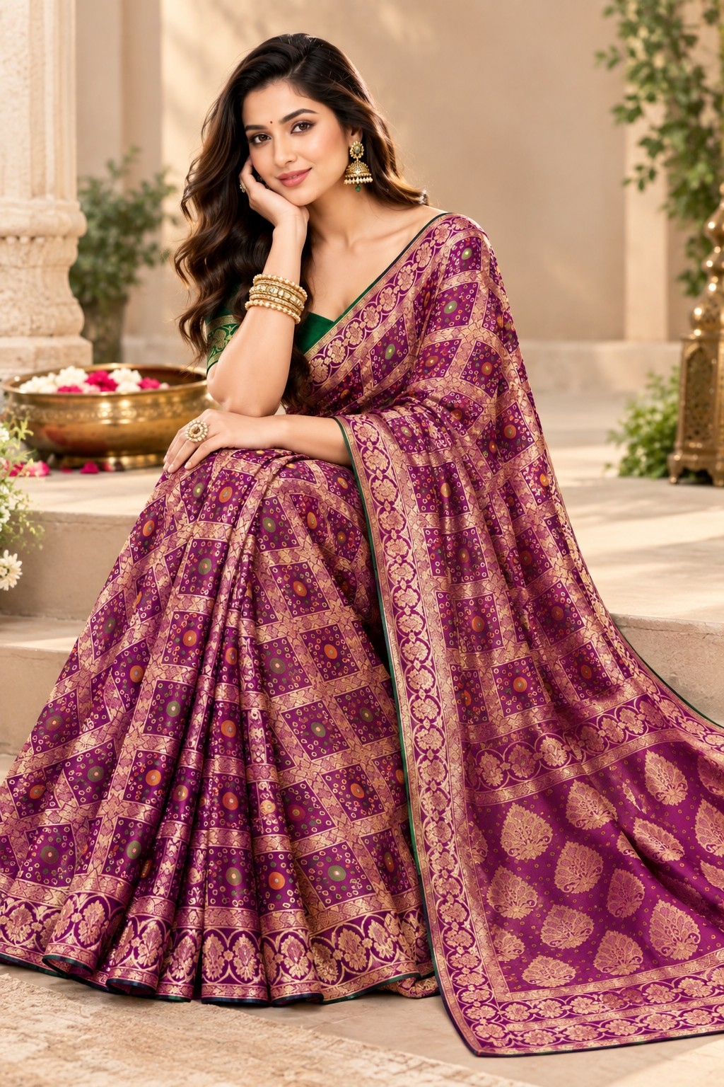 Wine Geometric Woven Zari Satin Silk Saree