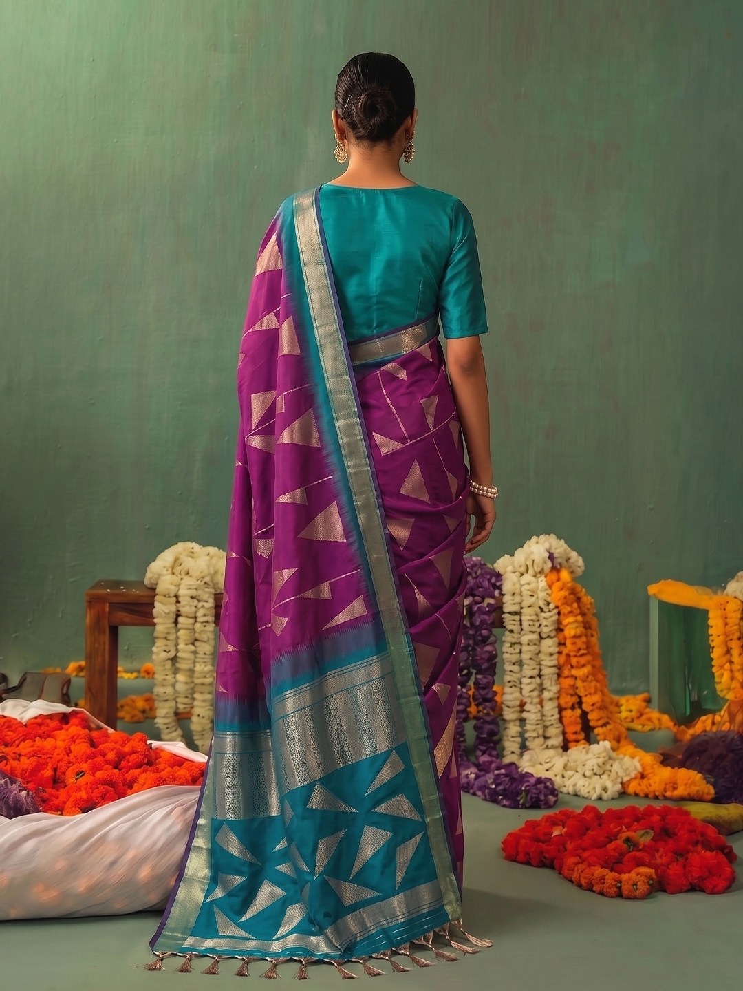 Wine Geometric Woven Zari Soft Silk Saree — alternate view