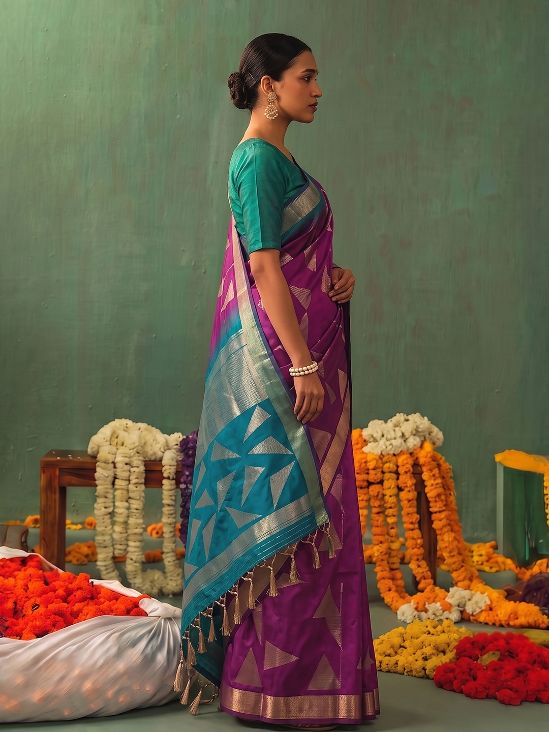 Wine Geometric Woven Zari Soft Silk Saree