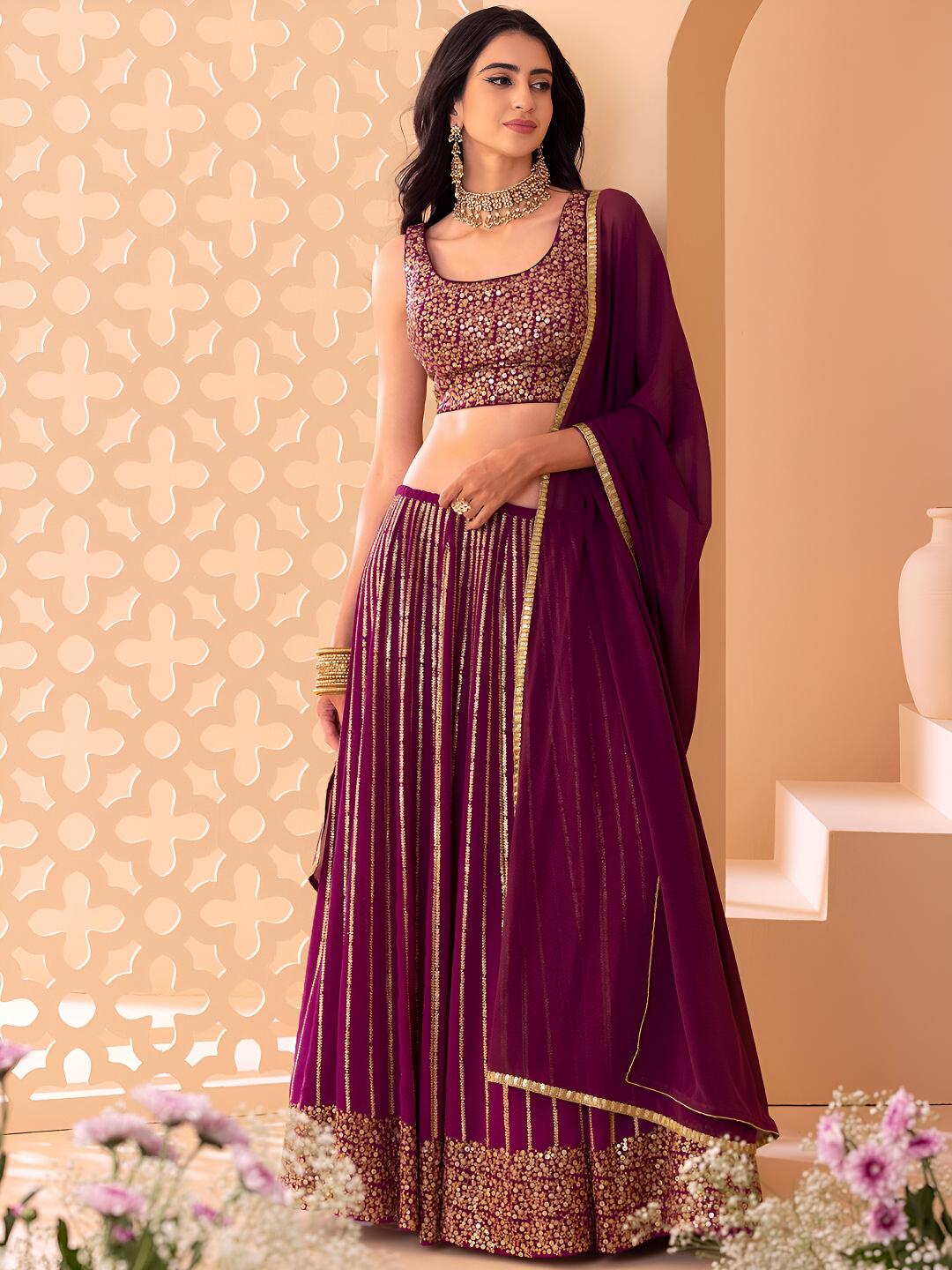 Wine Georgette Lehenga Choli